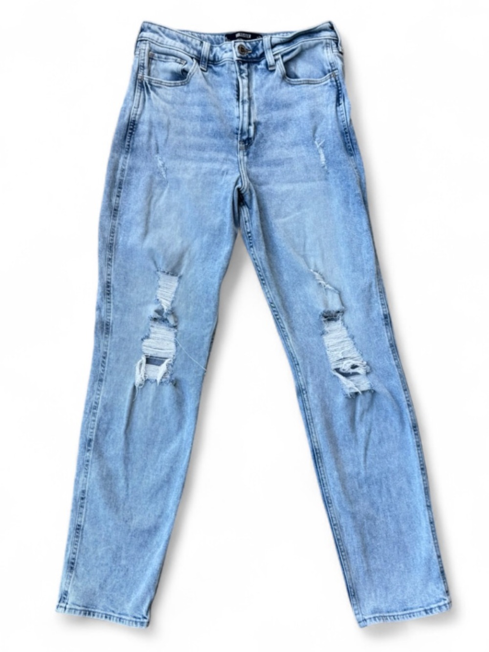 Hollister Light Wash Distressed Ultra High Rise Mom Jeans